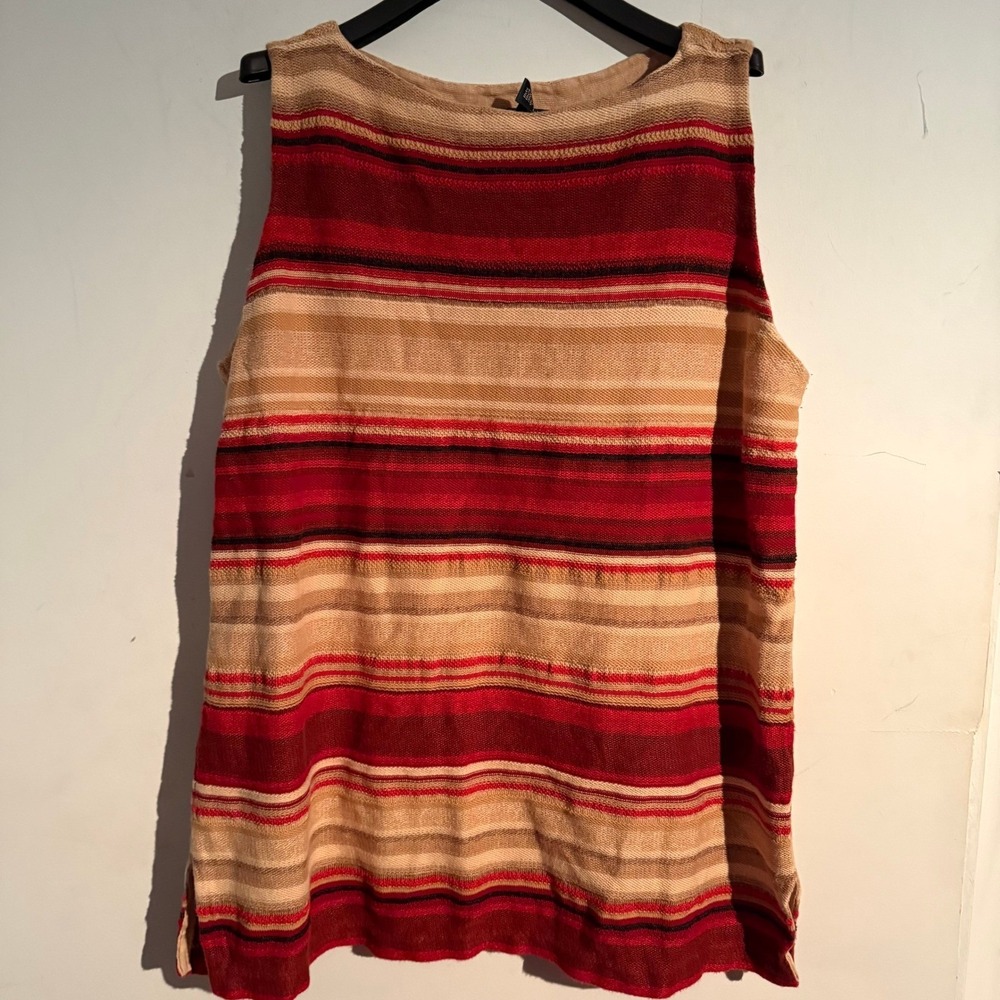 Lauren Ralph Lauren 2X Plus Size Knit Top Stripes Sleeveless Vintage Linen Blend